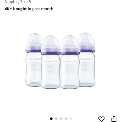 Lansinoh Anti-Colic Glass Baby Bottles, 5 Ounces, 4 Count Bottles for Feeding, Baby Essentials, Includes 4 Slow Flow Nipples, Size S