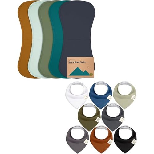 KeaBabies 5-Pack Burp Cloths for Baby Boys and Girls and 8-Pack Baby Bandana Bibs - Ultra Absorbent Burping Cloth, Burp Clothes, Newborn Towel - Drool Bibs for Kids, Toddler, Girl, Boy