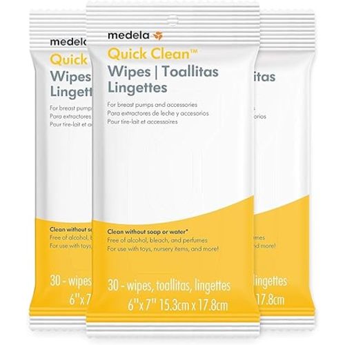 Medela Quick Clean Breast Pump & Accessory Wipes 90ct, 3 Pack of 30 Count