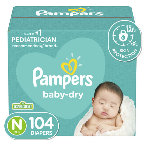 Pampers Baby-Dry Extra Protection Diapers, Newborn Size, 104 Count