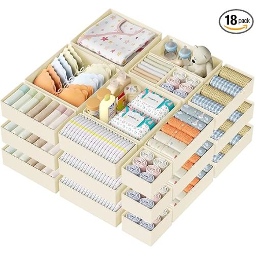 DIMJ Drawer Organizer Clothes Storage - 18 Pack Baby Dresser Organizer for Nursery, Foldable Closet Drawer Organizer Bins for Bedroom Organization, Fabric Storage Dividers for Socks, Underwears, Bras