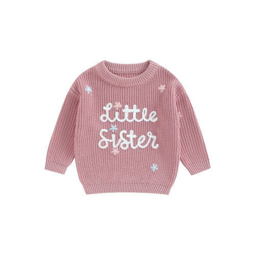 Infant Baby Girl Big Little Sis Matching Sweater FloralLetter Embroidery Long Sleeve Pullover Fall Winter Top Clothes