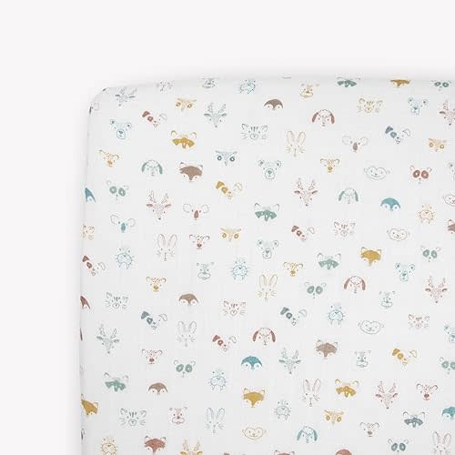 Little Unicorn Premium Crib Sheet | Breathable & Super-Soft Muslin Fabric (Animal Crowd)