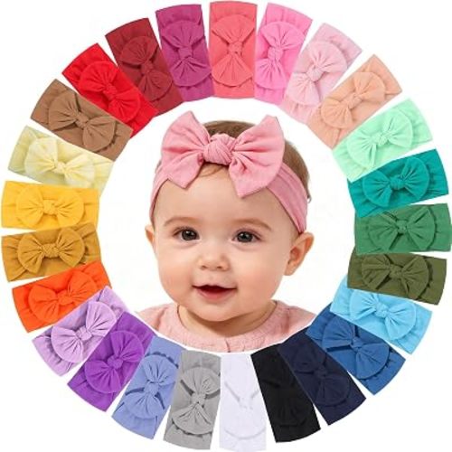 ALinmo 25PCS Baby Nylon Headbands Soft Hairbands Hair Bow Elastics for Baby Girls Newborn Infant Toddlers Kids