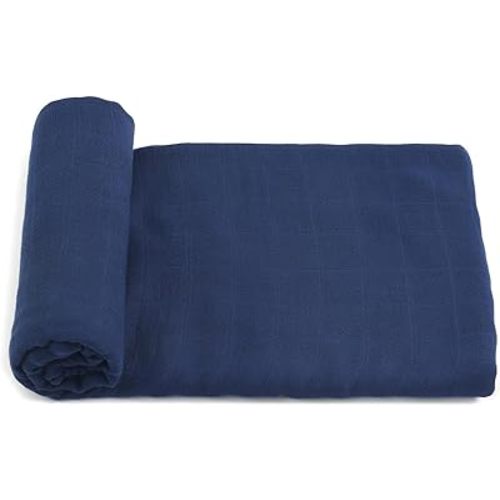 Muslin Swaddle Blanket, 100% Viscose Made from Bamboo Solid Blue Unisex Swaddle Wrap, Soft Silky Muslin Blankets Neutral Receiving Blanket for Newborn, Large 47'' X47''