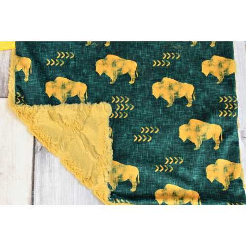 Bison Lovey - Green and Gold Bison Lovey - Bison Mini Blanket - Minky Bison Lovey - Bison Baby Gift