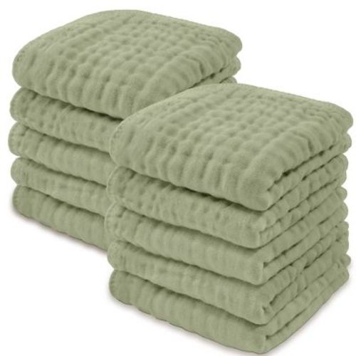 Baby Washcloths Muslin Cotton, Large 10”x10” By Comfy Cubs (pacific Blue, Pack Of 10)