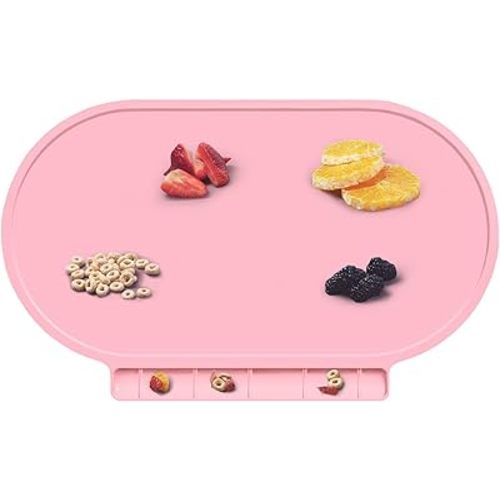 Kids Silicone Placemats, Baby Placemats with Food Catching for Kids Toddler Children Reusable Non-Slip Table Mats Baby Food Mats for Restaurant (Baby Pink)