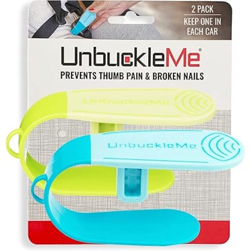 UnbuckleMe Car Seat Buckle Release Tool (As Seen on Shark Tank) - Easy Opener Aid for Arthritis, Long Nails, Older Kids - Button Pusher for Infant, Toddler Car Seats (2 Pack, Blue & Lime Green)
