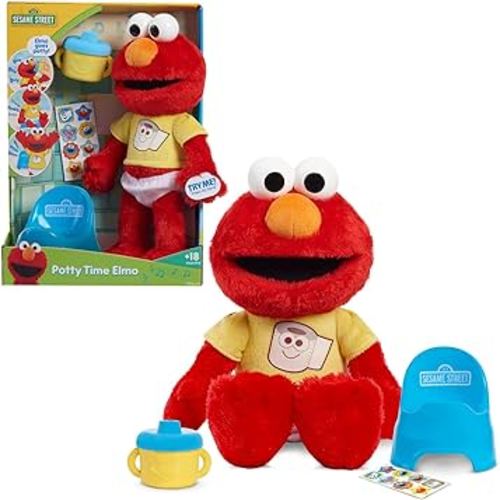 SESAME STREET Potty Time Elmo 12-Inch Sustainable Plush Stuffed Animal, Sounds and Phrases, Potty Training Tool, Officially Licensed Kids Toys for Ages 18 Month by Just Play : Just Play: Toys & Games