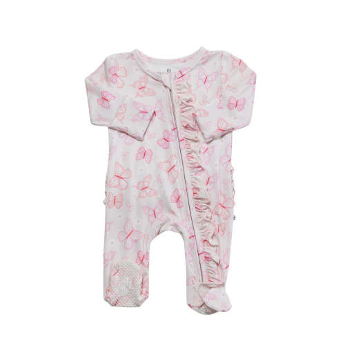 Ruffle Zipper Footie in Blooming Butterflies | Caden Lane - Size 0-3