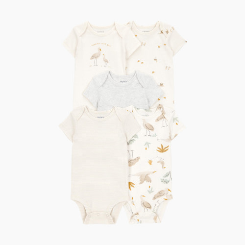 Carter's 5-Pack Short-Sleeve Cotton Bodysuits - Striped Birds, 0-3 M