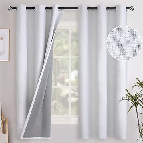 YoungsTex Linen Blackout Curtains for Bedroom 63 Inches Length, Grommet Full Room Darkening Burlap Textured Thermal Insulated Drapes for Living Room Country Farmhouse, 42 X 63 Inch