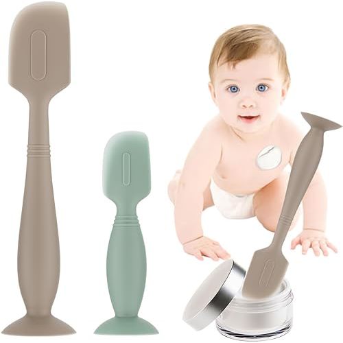 2Pack Baby Diaper Cream Spatula,Soft Silicone Diaper Cream Applicator,Butt Paste Spatula Diaper Cream Brush for Newborn Baby, 1xLarge Size 1xSmall Size(Khaki/Green)