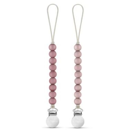 Bleu La La Beaded Pacifier Clip Holder for Baby Boys and Girls - Plum + Mauve, 2 Pack