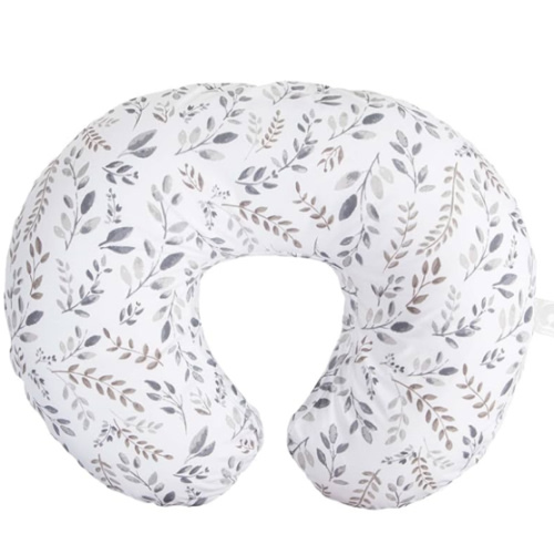 Boppy Original Nursing Pillow, Gray Taupe Leaves, Ergonomic Nursing Essentials for Bottle and Breastfeeding, Firm Fiber Fill, with Removable Pillow Cover, Machine Washable