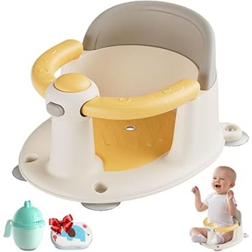 Baby Bath Seat 6 Months & up, Bath Seat for Baby, Infant Bath Seat with Suction Cups, Non-Slip, Detachable,Yellow