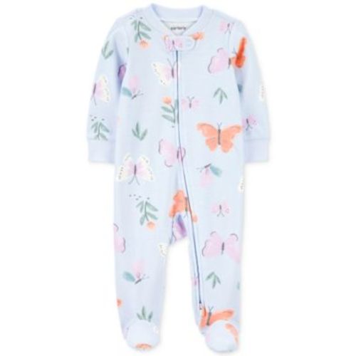 Baby Girls Butterfly 2-Way-Zipper Cotton Sleep and Play Footed Coverall