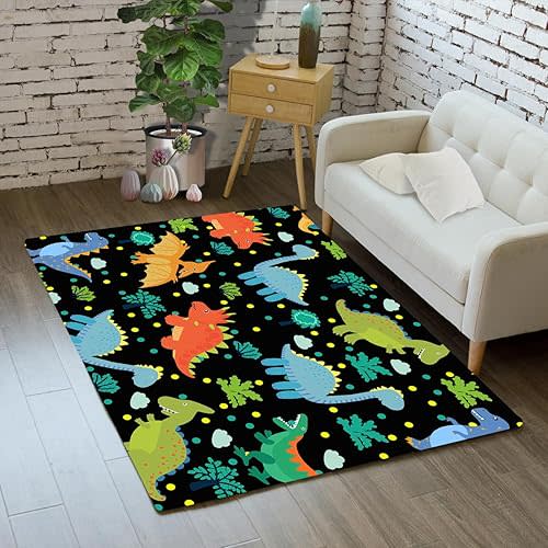 Lovely Black Dinosaurs Area Rugs Black Dinosaur Rugs for Boys Kids Cute Animal Patterns Carpets Dinosaur Rugs for Boys Bedroom Living Dinning Room Bedroom Kitchen Playing Room, 2'5''×4'