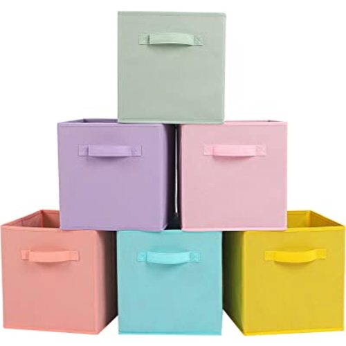 Stero 13x13x13 Inch Fabric Storage Bins 6 Pack Fun Colored Durable Storage Cubes with Handles Foldable Cube Baskets for Home, Kids Room, Closet and Toys Organization Multi Colors