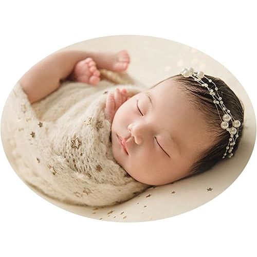 Newborn Photography Props Baby Photoshoots Pearl Headbands Girl Photo Posing Tieback (H Ivory)