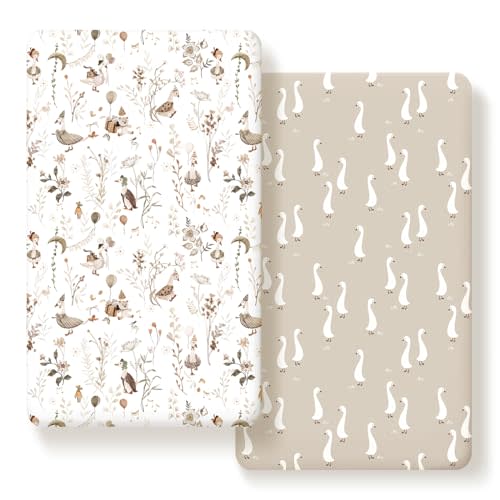 GRSSDER Ultra Soft Jersey Knit Crib Sheets 2 Pack, Stretchy Crib Mattress Sheet with Deep Pocket, Universal Fit Most Crib Pads Safe and Snug, Breathable Fitted Sheets for Baby, Duck