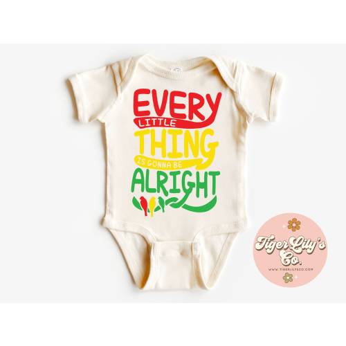 12M Black Every Little Thing is Gonna Be Alright Baby Onesies - Cute Reggae Hippie Boho