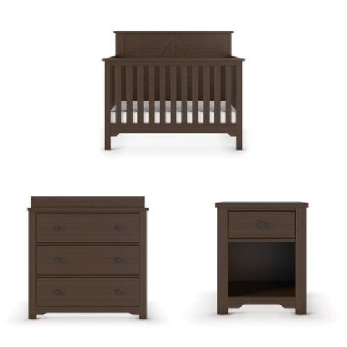 Child Craft Woodland 4-in-1 Convertible Crib, Dresser, and Nightstand 3-Piece Nursery Set (Brushed Truffle)