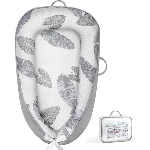 KISS GOLD Baby Lounger - Breathable Soft Cotton Cover Baby Lounger Nest, Babies Essentials Gifts, Portable Infant Lounger for Baby Tummy Time Floor Playing Seated Support for Home and Travel