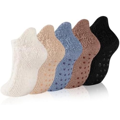 COOPLUS Non Slip Hospital Socks with Grips for Women Cozy Fluffy Winter Warm Fuzzy Slipper Socks for Women