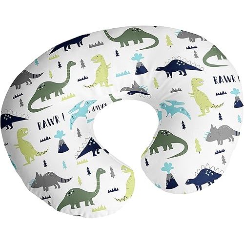 Sweet Jojo Designs Mod Dino Nursing Pillow Cover Breastfeeding Pillowcase for Newborn Infant Bottle or Breast Feeding (Pillow NOT Included) - Blue Green and Grey Modern Dinosaur
