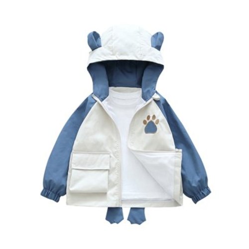 Mikilon Boys Jackets Patchwork Color Hooded Jackets Cute Graphic Print Zipper Jakcets Fall Warm Windproof Jackets ,Size 3 Months-6 Years
