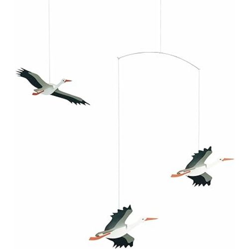 Danish Lucky Storks Hanging Mobile - 18 Inches - High Quality - Handmade in Denmark by Flensted