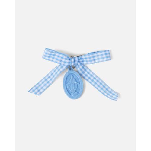 Miraculous Medal Blue Gingham Bow