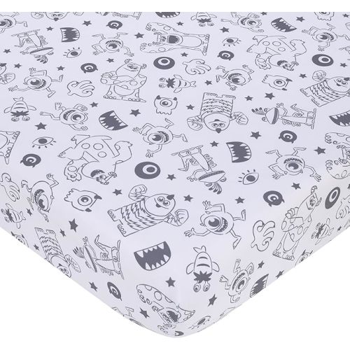 Disney Monsters, Inc. Cutest Little Monster Gray, and White Nursery Fitted Crib Sheet