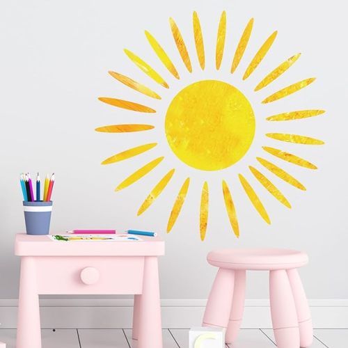 36.6" X 36.6" Watercolor Boho Sun Wall Decals Peel and Stick, PVC Sun Wall Stickers, Yellow Sunshine Wall Art Decor for Kids Room Playroom Nursery Bedroom - Boho Sun-10