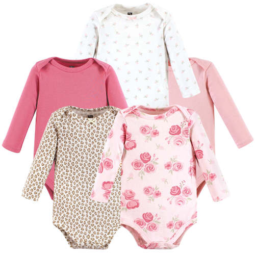 Hudson Baby Infant Girl Cotton Long-Sleeve Bodysuits, Blush Rose Leopa — buybuy BABY 36 Months
