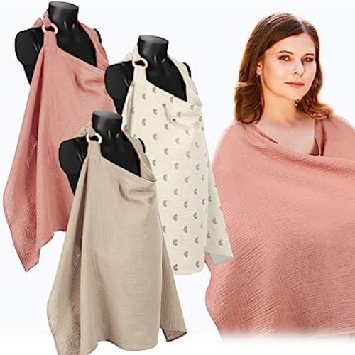 Treela 3 Pcs Nursing Cover Multi Use Car Seat Stroller Cover Breathable Nursing Covers for Breastfeeding Muslin Cotton Breastfeeding Cover Baby Shower Gifts Breastfeeding Essentials (Fresh Color)