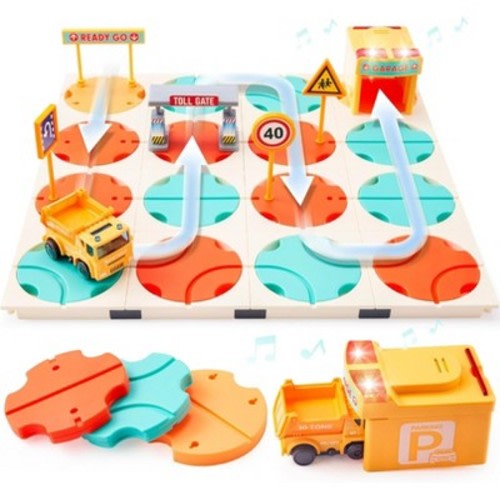 Joyfy Montesorri Construction Puzzle Toy for Kids, STEM Board Game, Logic Road Builder Logic Puzzle, Birthday Party Gift for Boys & Girls Ages 3-5 4-8