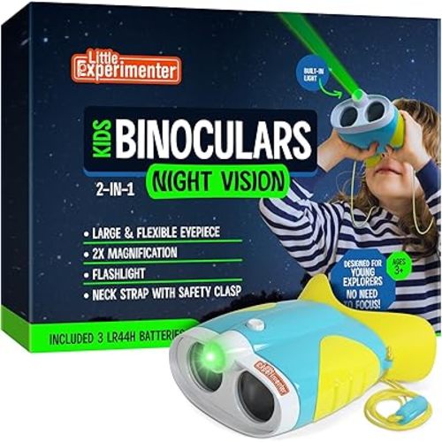 Little Experimenter Night Vision Binoculars for Toddlers & Kids, Flash Light & Face Comfort Rubber, Easter Gifts for Kids, Outdoor Toys, Educational STEM Gifts for Boys & Girls Ages 3 4 5 6 Year Old