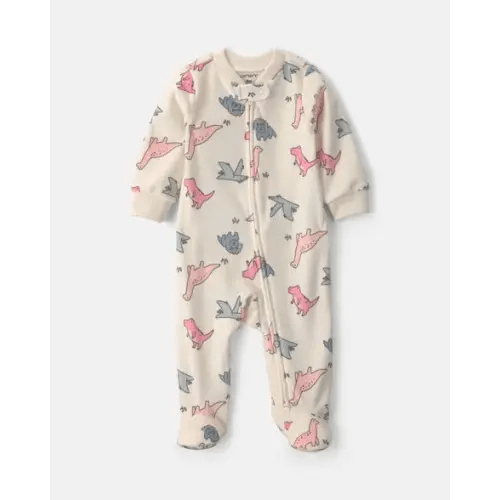 Baby Girl Dinosaur Fleece 2-Way Zip Sleep & Play Pajamas - Cream | Carter's