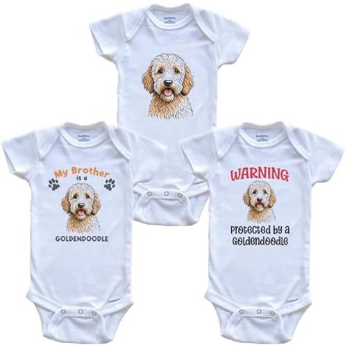 Really Awesome Shirts Brother is a Goldendoodle Funny Dog Breed Baby Bodysuit Bundle (3 Piece Set)