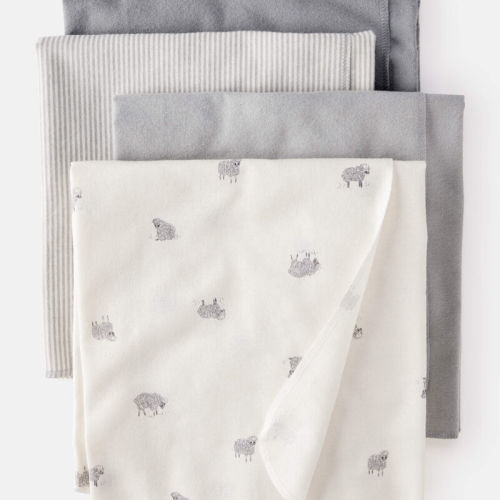 White Baby 4-Pack Sheep Print Receiving Blankets - White/Grey | Carter’s Oshkosh Canada