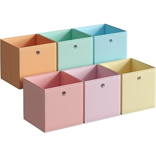 SONGMICS Storage Cubes, Set of 6 Foldable Storage Boxes, 11.8 x 11.8 x 11.8 Inches, Closet Organizers for Shelf, Rainbow Storage Bins, Colorful Fabric Bins for Bedroom, Living Room URFB230X01