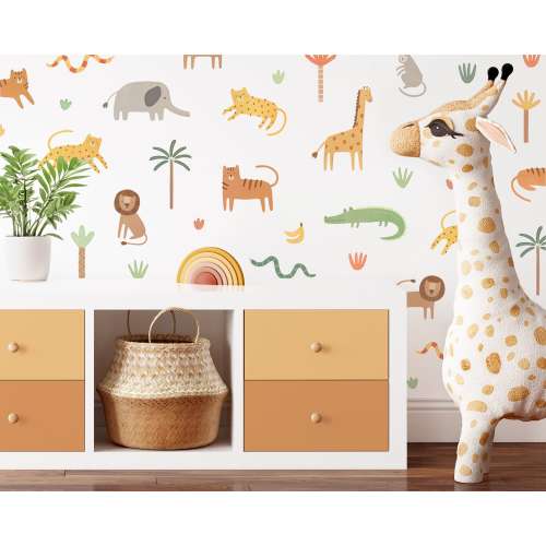 Jungle Wall Decals - Safari Animal Nursery Decor, Kids Room Decal, Reusable and Removable Wall Stickers
