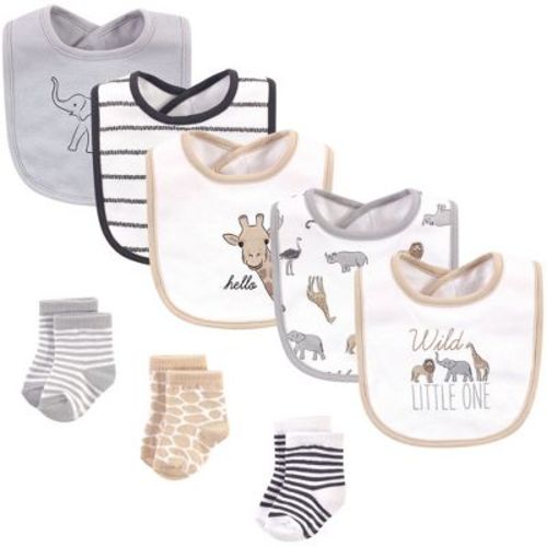 Hudson Baby Infant Cotton Bib And Sock Set 8pk, Modern Safari Animals, One Size