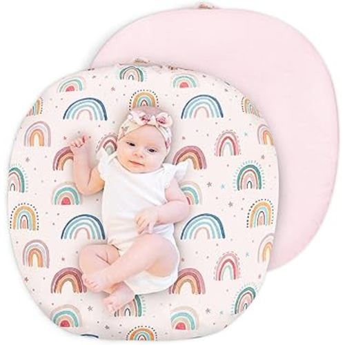 Newborn Lounger Cover for Girls Boys, Removable Soft Baby Lounger Cover, Reversible Infant Lounger Cover Minky, Pink Cute Rainbow (Only Cover)