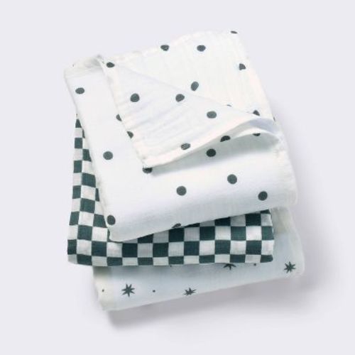 Muslin Swaddle Baby Blanket - Dots & Checks - 3pk - Cloud Island™