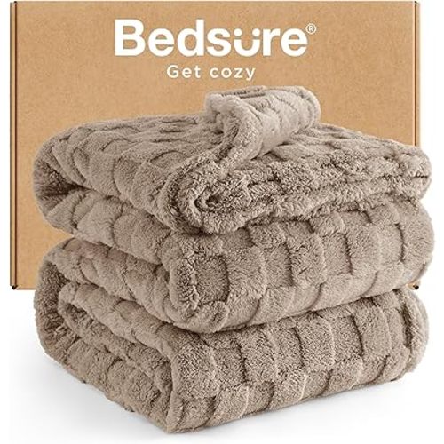Bedsure GentleSoft Blankets Queen Size for Bed - Super Soft Cozy Blanket for Women Men Girls, Large Fuzzy Fleece Throw for Bedroom Decor, Light Brown, 90x90 Inches