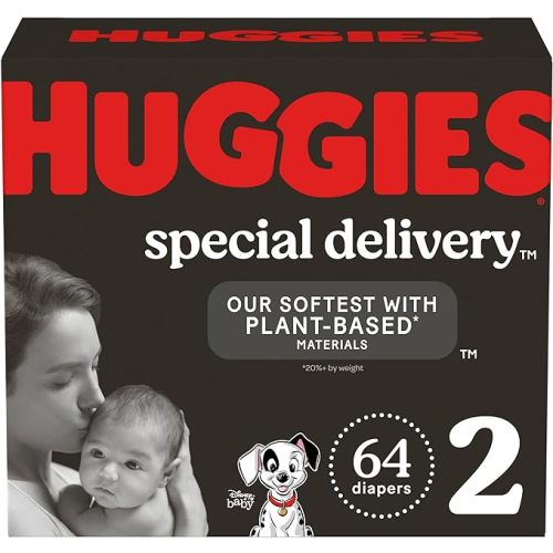 Huggies Special Delivery Hypoallergenic Baby Diapers Size 2 (12-18 lbs), 64 Ct, Fragrance Free, Safe for Sensitive Skin